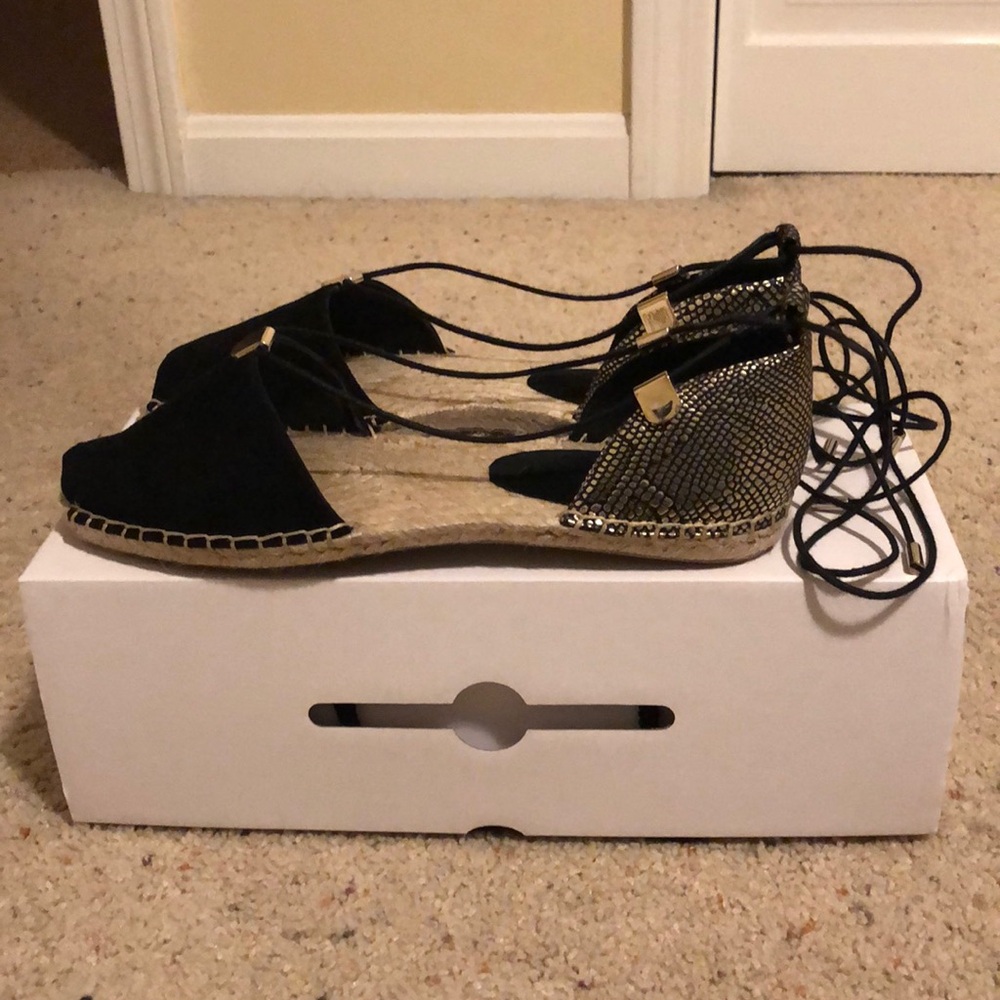 Aldo Delias Black Suede Peep Toe Ankle Tie sandals